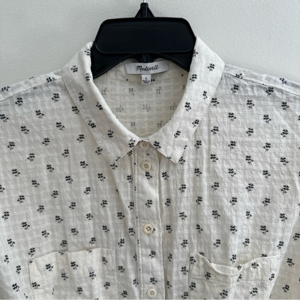 Madewell Button-Up Drawstring Blouse Large in Blo… - image 4